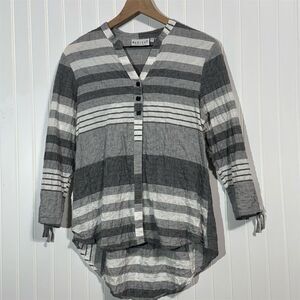 Habitat Striped Tunic Top S Gray White Cotton Artsy Lagom‎ Lagenlook Minimalist